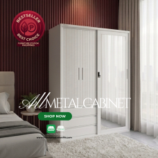 Elektra All-Metal Dual Door Wardrobe Cabinet with Mirror Elektra All-Metal Dual Door Wardrobe Cabinet with Mirror