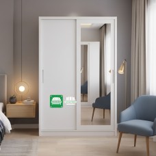 Alba  All Metal Cabinet with Mirror Sliding Door in White finish