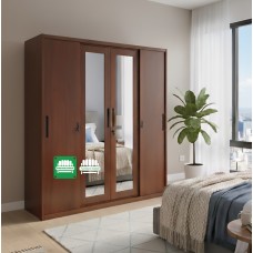 Amelia All Metal Walnut Color Wardrobe Cabinet  
