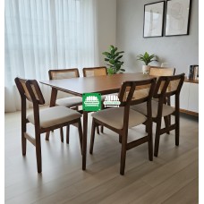 Caseo Rattan Back  Dining set for Six Walnut Color