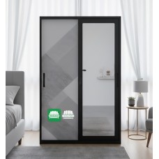 Eclipse All Metal Cabinet with Mirror Sliding Door in Black Geo door finish
