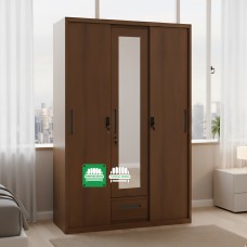 Adeline All Metal Cabinet with Mirror Sliding Door in Walnut finish