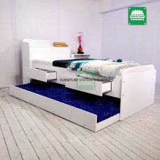 Single size Bed frame with pull away and storage