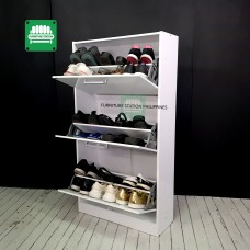 Easy Pull Thee Layer Shoe Cabinet White