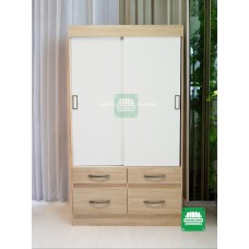 Asher Sliding Two Tone Wardrobe Cabinet with Easy Pull Drawers