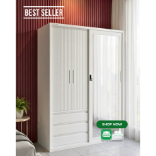 Elektra All-Metal Dual Door Wardrobe Cabinet with Mirror