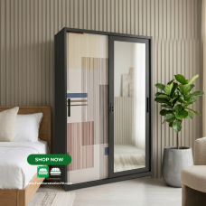 Aster Geo Sliding All Metal Wardrobe Cabinet