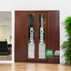 Amelia All Metal Walnut Color Wardrobe Cabinet (New Color 2025) Sliding Doors
