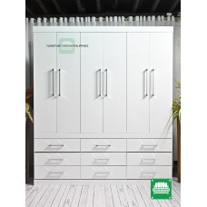 6 Door XL White Wardrobe Cabinet