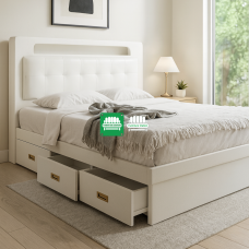 Manchester Queen size bed frame with storage and built in night lamp