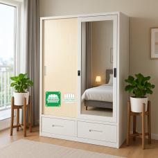 Bruce All Metal Two Door Sliding Door Cabinet Light Oak