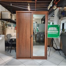 Barda All Metal Compact Cabinet with Mirror Sliding Door Walnut finish